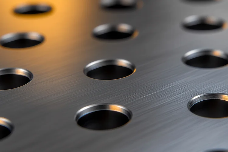 Dettaglio di fori su lamiera di acciaio inox a Reggio Emilia